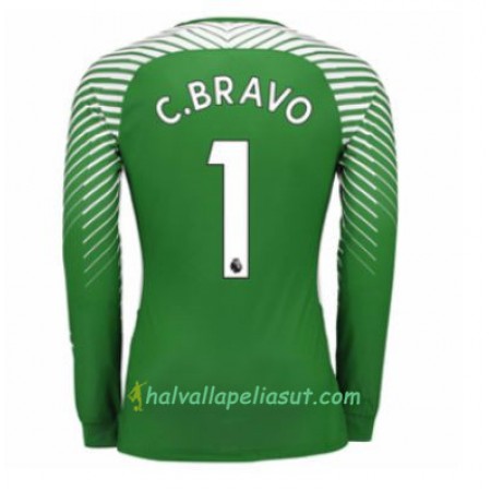 Jalkapallo Pelipaidat Manchester City Maalivahti Claudio Bravo 1 Kotipaita 2017-2018 Pitkähihainen
